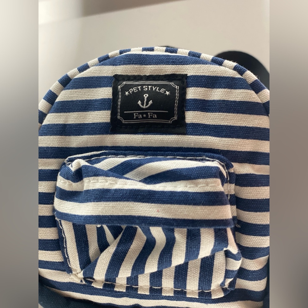 Blue and White Striped Dog Backpack Harness mini pouch bag
